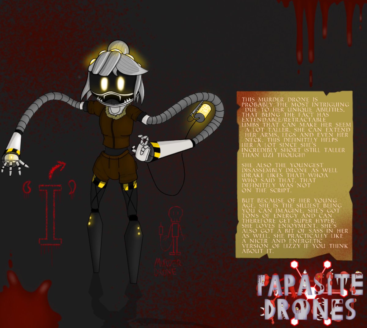 AnonymousTheRed's tweet photo. Here are all the updated profiles on all the new characters featured in Parasite Drones + with descriptions #murderdrones #murderdrone #murderdronefanart #murderdronecomic #Parasitedrones #comic #profile #characters #fanart #glitchproductions #glitch https://t.co/bz8Mv938nR