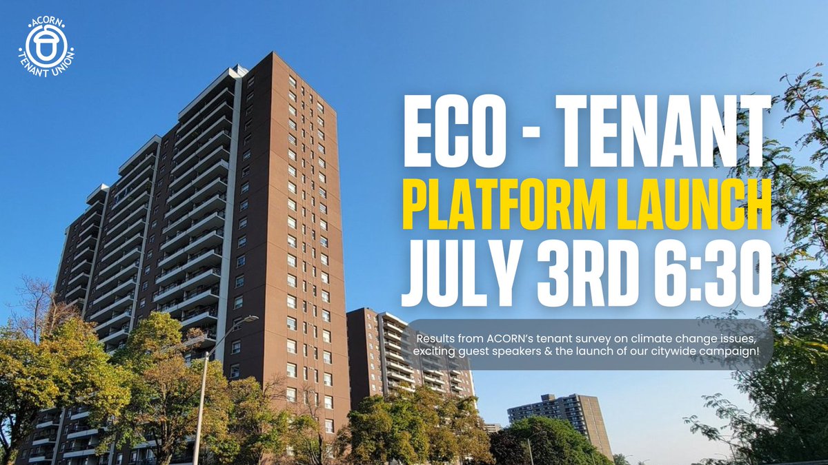 JOIN US 2 hear the results of our eco-tenant survey, listen 2 exciting guest speakers from ACORN &amp; environmental orgs, learn how govts can address tenants' biggest #ClimateChange concerns + how u can get involved in the campaign! #ClimateJustice #TenantRights #AffordableHousing