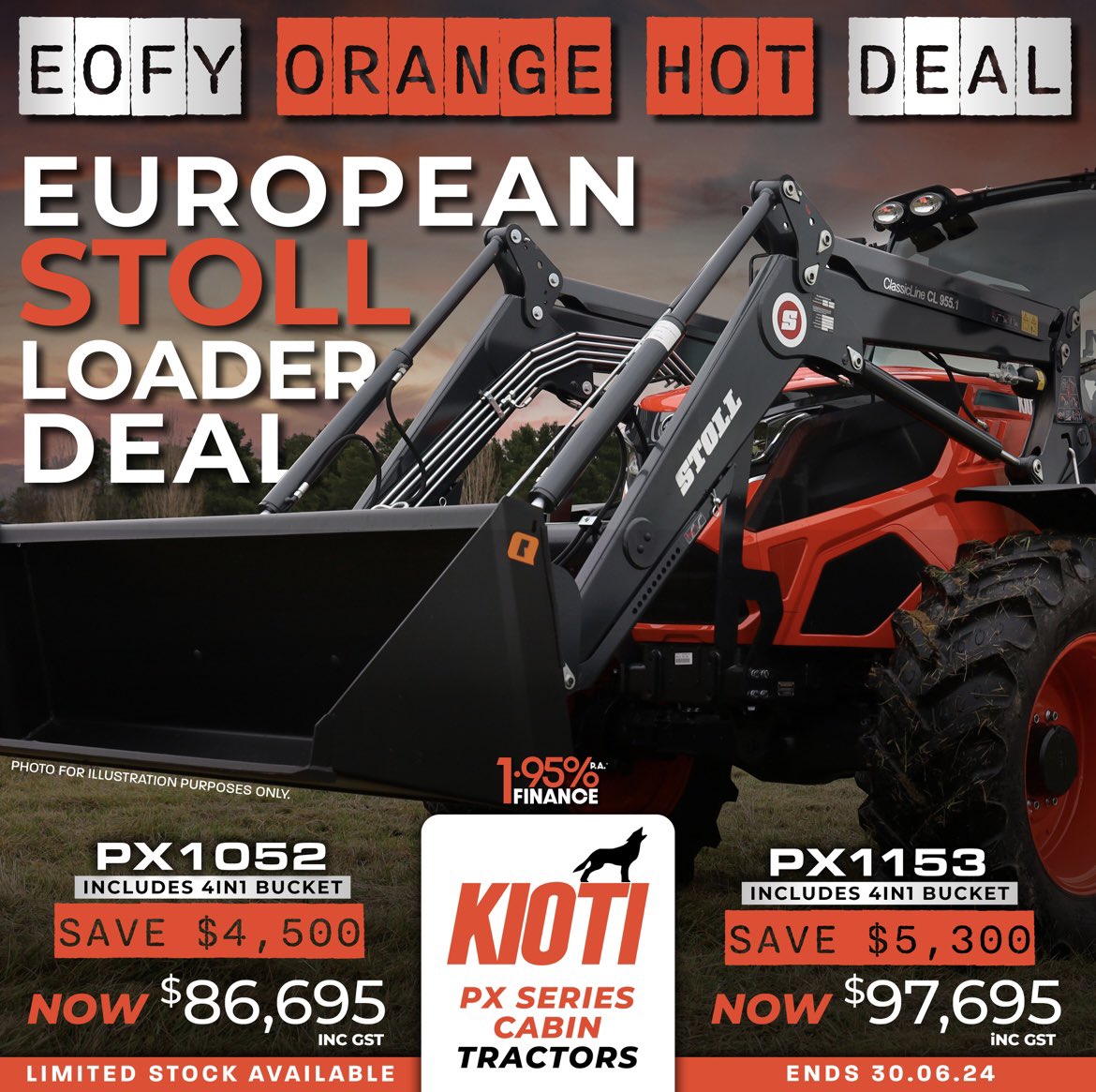 Looking for a Last minute deal before June 30?

Look no further, great tractors with even greater prices- the do-it-all RX and PX series tractors available in both cab and open station model.

Some models In stock and ready to go now!

Call Damien on 0459 977 449 to find out more