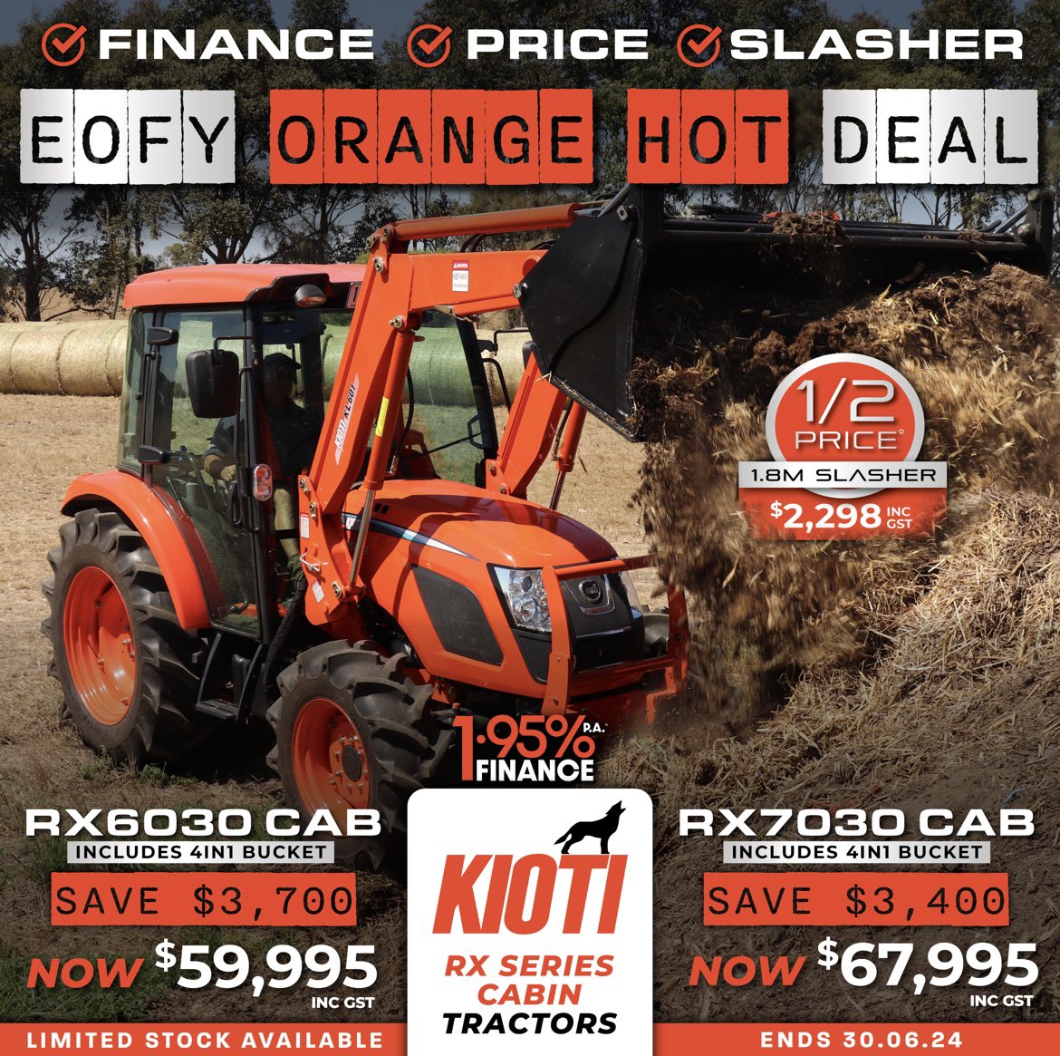 TotalAgCentre's tweet photo. Looking for a Last minute deal before June 30?

Look no further, great tractors with even greater prices- the do-it-all RX and PX series tractors available in both cab and open station model.

Some models In stock and ready to go now!

Call Damien on 0459 977 449 to find out more https://t.co/K1cc8NuTCI