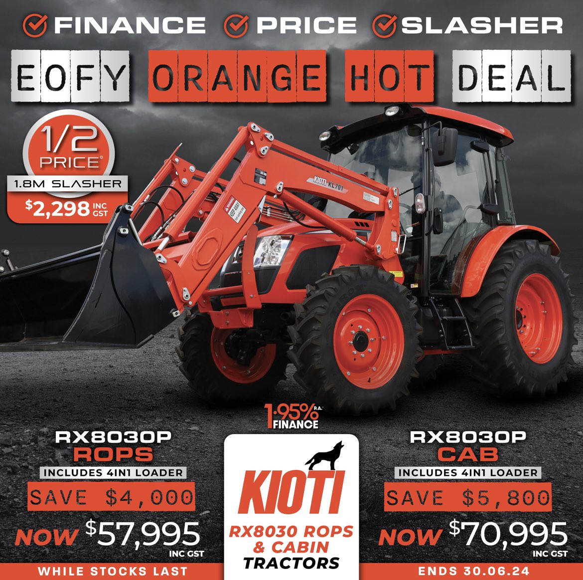 TotalAgCentre's tweet photo. Looking for a Last minute deal before June 30?

Look no further, great tractors with even greater prices- the do-it-all RX and PX series tractors available in both cab and open station model.

Some models In stock and ready to go now!

Call Damien on 0459 977 449 to find out more https://t.co/K1cc8NuTCI