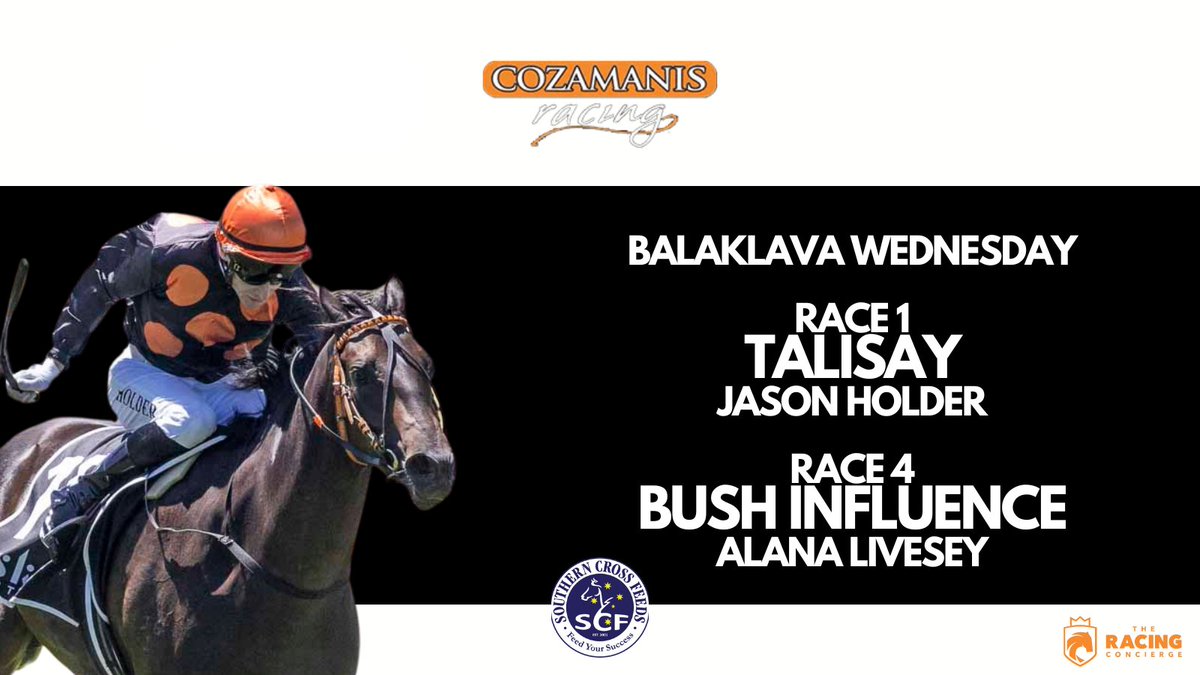 Byron Cozamanis (@cozyracing) on Twitter photo Very pleased to be saddling up 2 runners at <a href="/BalaklavaRacing/">Balaklava Racing</a> Club this afternoon
2YO TALISAY was an impressive winner at her first start before racing in the CINDERELLA STAKES then spelling, she returns today
3YO BUSH INFLUENCE has shown talent but needs to put it together Very pleased to be saddling up 2 runners at <a href="/BalaklavaRacing/">Balaklava Racing</a> Club this afternoon
2YO TALISAY was an impressive winner at her first start before racing in the CINDERELLA STAKES then spelling, she returns today
3YO BUSH INFLUENCE has shown talent but needs to put it together