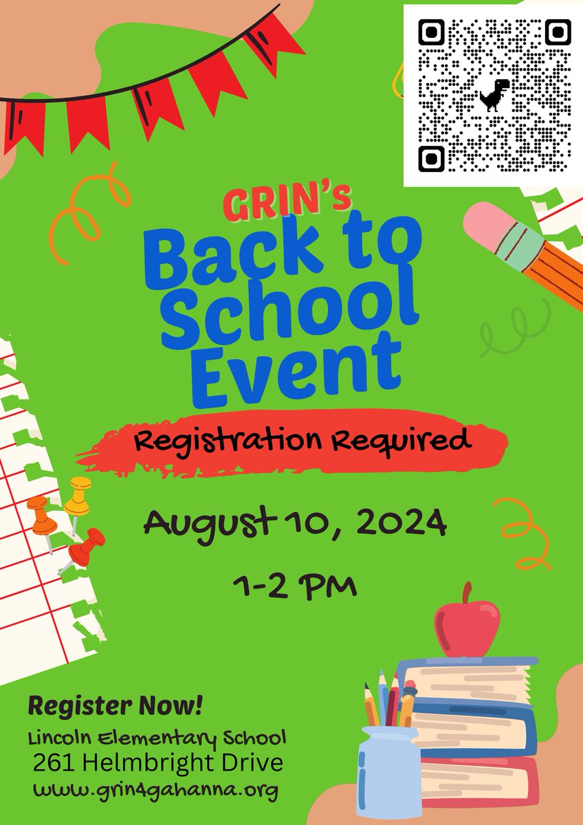 Back to School Event is coming up.  Get registered now!