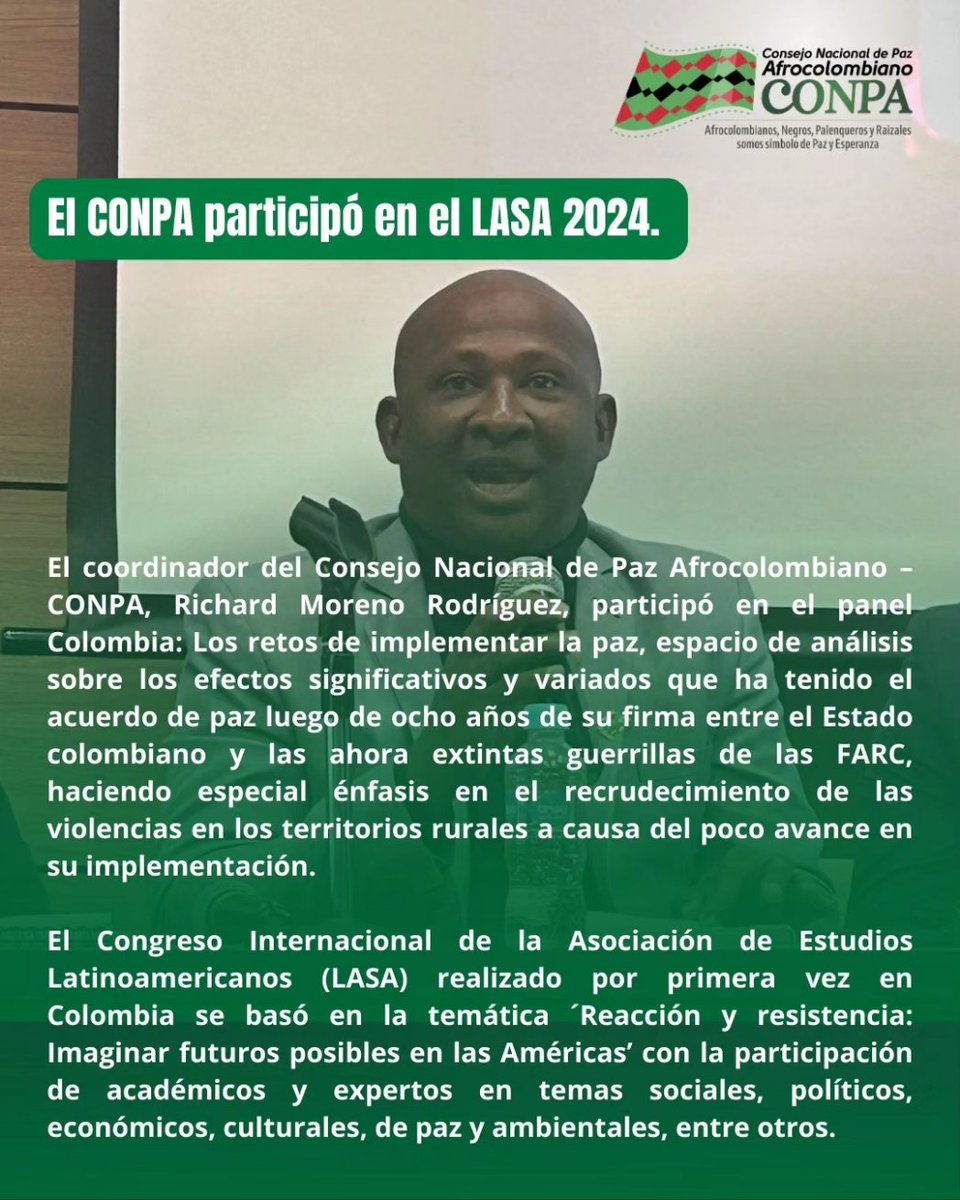 Conpa_paz's tweet photo. #SOMOSCONPA✊🏿💚❤️🖤 || Te contamos las acciones más relevantes de la semana impulsadas desde el Consejo Nacional de Paz Afrocolombiano.
.
.
.
#TeInformamos #JuntanzadelPuebloNegro #movilizaciondelpueblonegro #CONPA #Actualidad #PuebloNegro #Afrocolombianos #Palenqueros #Raizal https://t.co/6stGq5dSR0