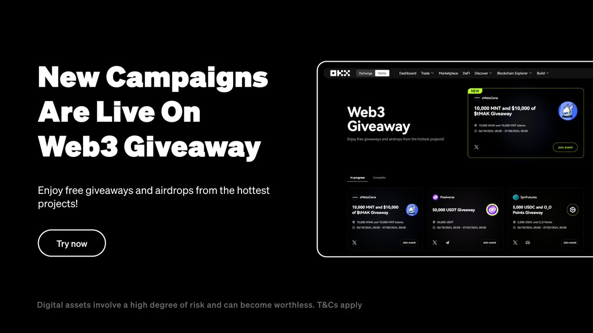 wallet's tweet image. Check out this week's campaigns &amp;amp; airdrops with @AethirCloud, @pixelverse_xyz, @OrderlyNetwork, @StarryNift, @SynFuturesDefi, @xMetacene_ &amp;amp; @zksync!

📱 Wallet &amp;gt; More &amp;gt; Web3 Giveaway
🖥️ Desktop: bit.ly/3IZXgif

Hear about our latest giveaways: bit.ly/4e6lx4o