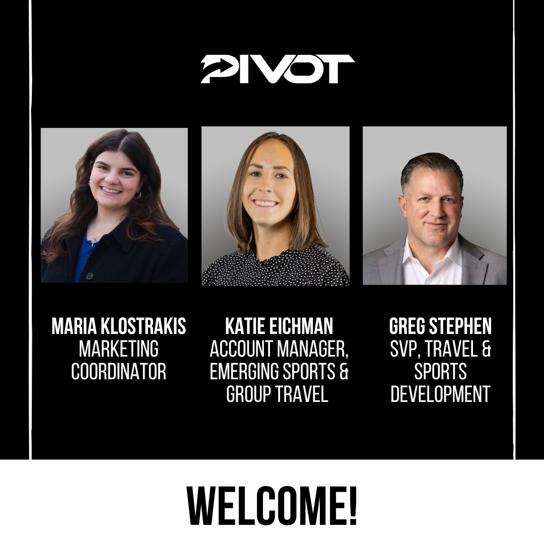 Join us in wishing a warm welcome to 3 new members of the PIVOT team! The Travel group has added Katie Eichman and Greg Stephen to the team. Our Brand Consulting group welcomed Maria Klostrakis as well.

Welcome to PIVOT!