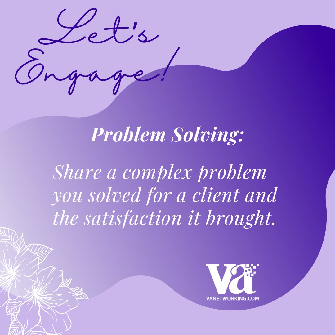 vanetworking's tweet image. Problem Solving: Share a complex problem you solved for a client and the satisfaction it brought.

#VAcommunity #VAnetworking #ProblemSolvingSkills #FreelanceSuccess #WorkFromHomeLife #VirtualAssistant