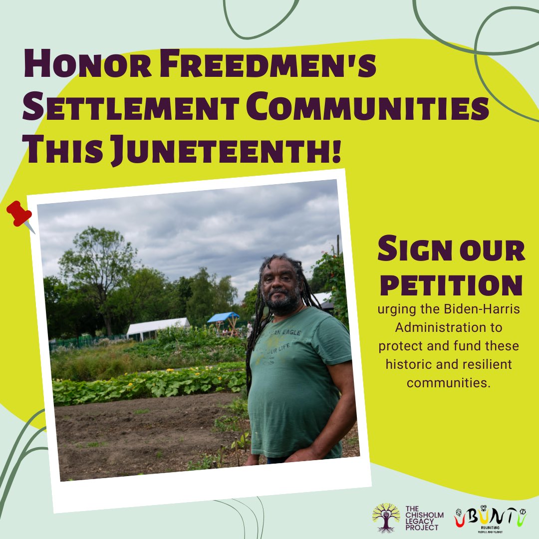 EEECHO joins <a href="/ChisholmLegacy/">The Chisholm Legacy Project</a> and @UbuntuClimate in urging @potus and @vp to give real meaning to Juneteenth by funding preservation and protection for Freedmen’s Settlements. Sign the petition: 
bit.ly/FreedmenSettle….
#ProtectFreedmensSettlements #FundFreedmensSettlements