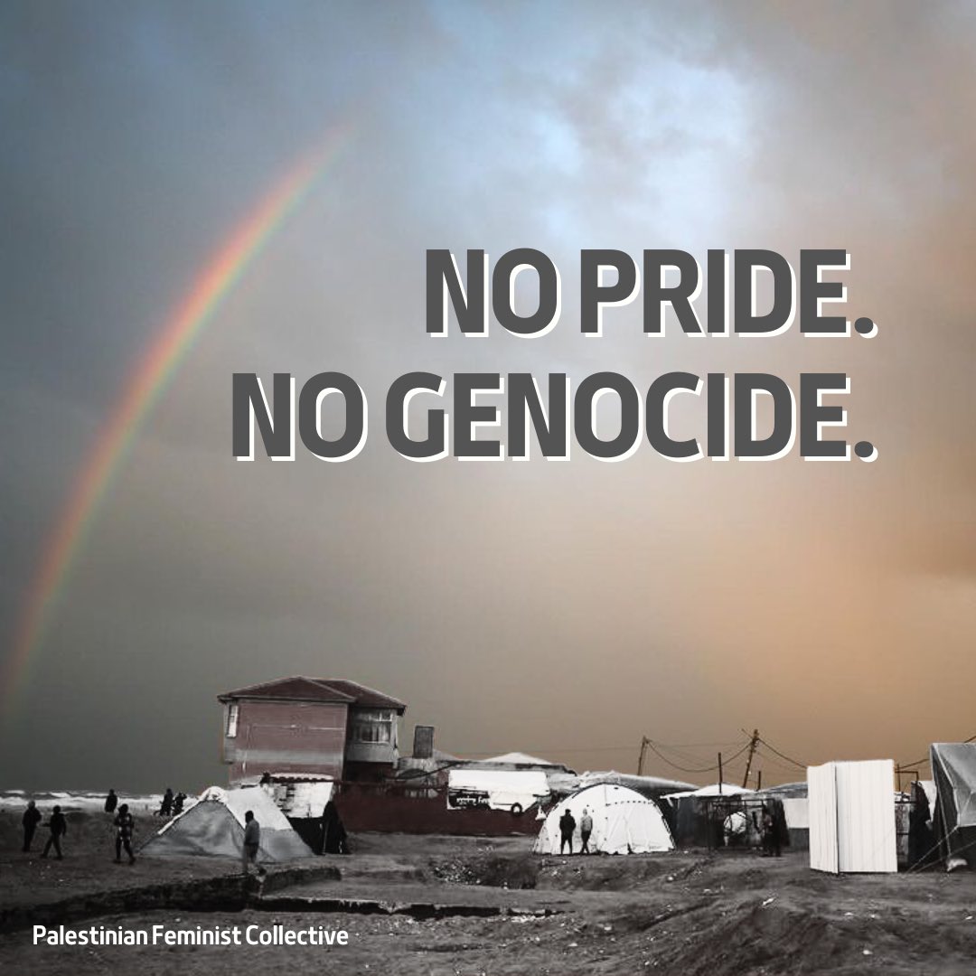 The Palestinian Feminist Collective rejects neoliberal pride celebrations as our people in Palestine continue to endure the ninth month of this escalated genocide. 🧵
