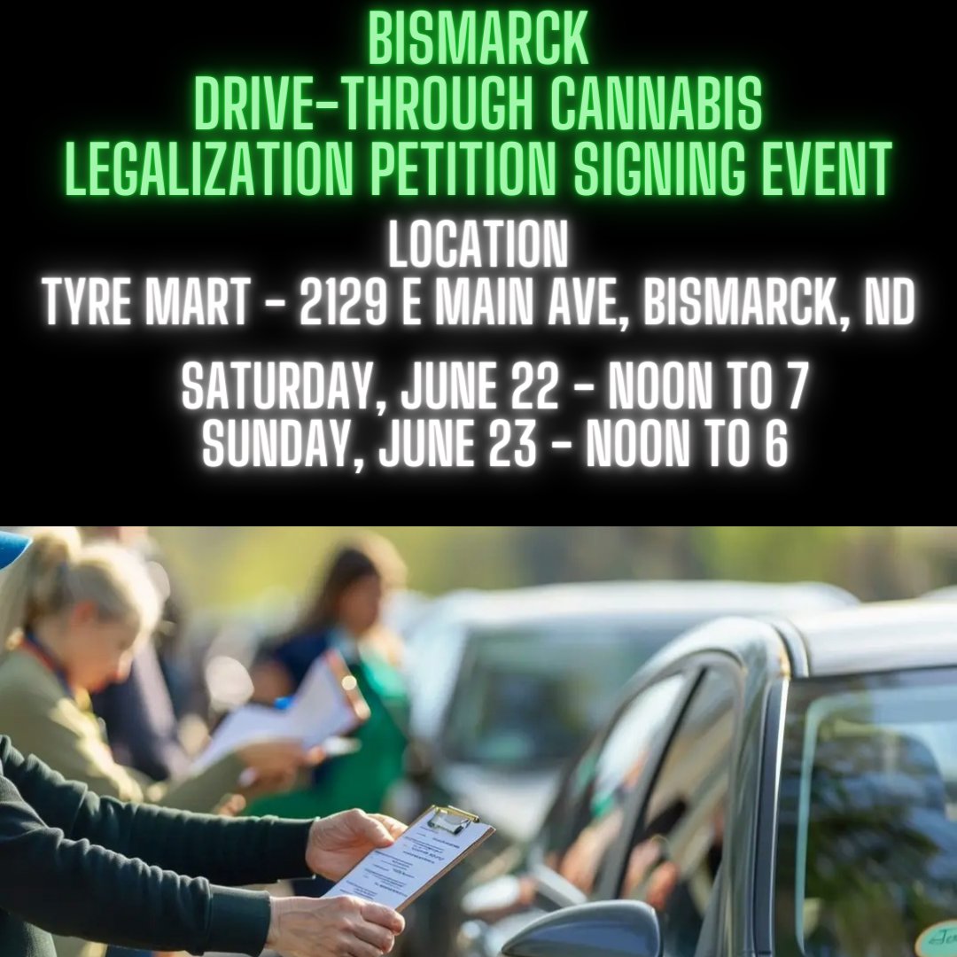 LegalizeND2020's tweet image. Bismarck Mandan! If you haven't signed the cannabis legalization petition visit Tyre Mart this weekend and sign without getting out of your car. If you cant there are several other signing locations #neweconomicfrontier #bismarcknd #mandannd #Burleighcounty