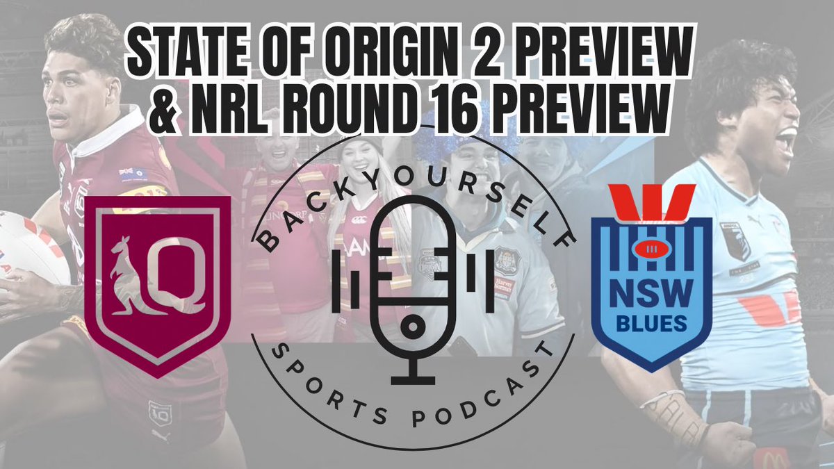 Back_Yourself_'s tweet photo. NRL Preview State of Origin Game 2 Preview + Round 16 is Available Now 🔥 #nrl #nrltiktok #nrlhighlights #nrlfinals #nrlgrandfinal #warriors #souths #panthers #storm #tigers #eels #broncos #bulldogs #roosters #cowboys #stateoforigin
Available now: https://t.co/FIAlbpwg3m https://t.co/pQVFSmfK1K