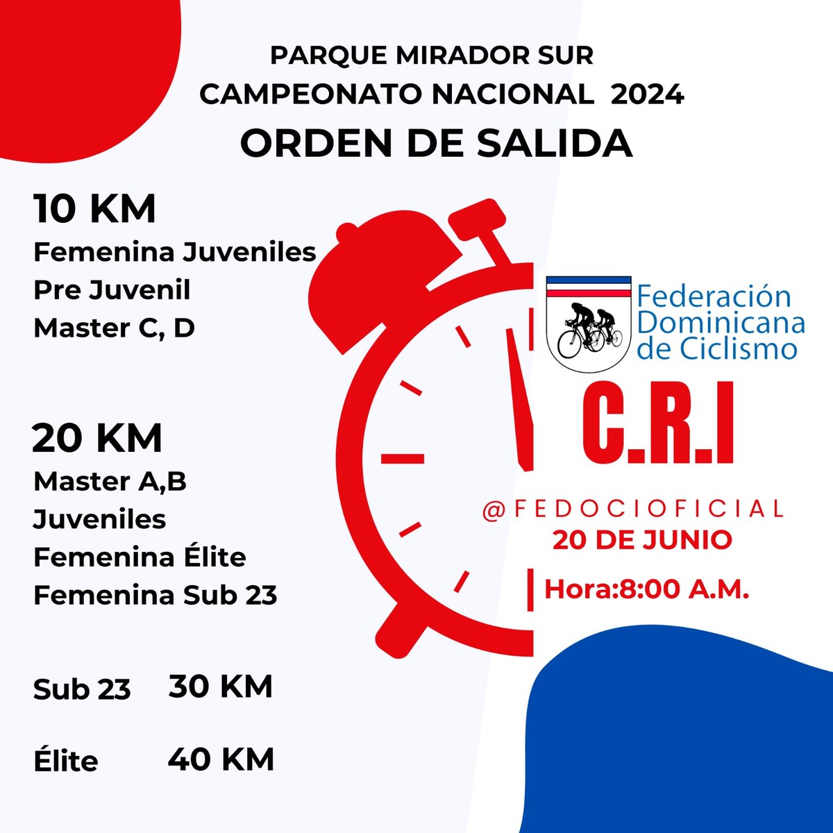 🚨 INFORMACIÓN GENERAL CAMPEONATO NACIONAL #JUNIO2024 <a href="/FEDOCIOFICIAL/">FEDOCIOFICIAL</a> #cycling #ciclismord #republicadominicana