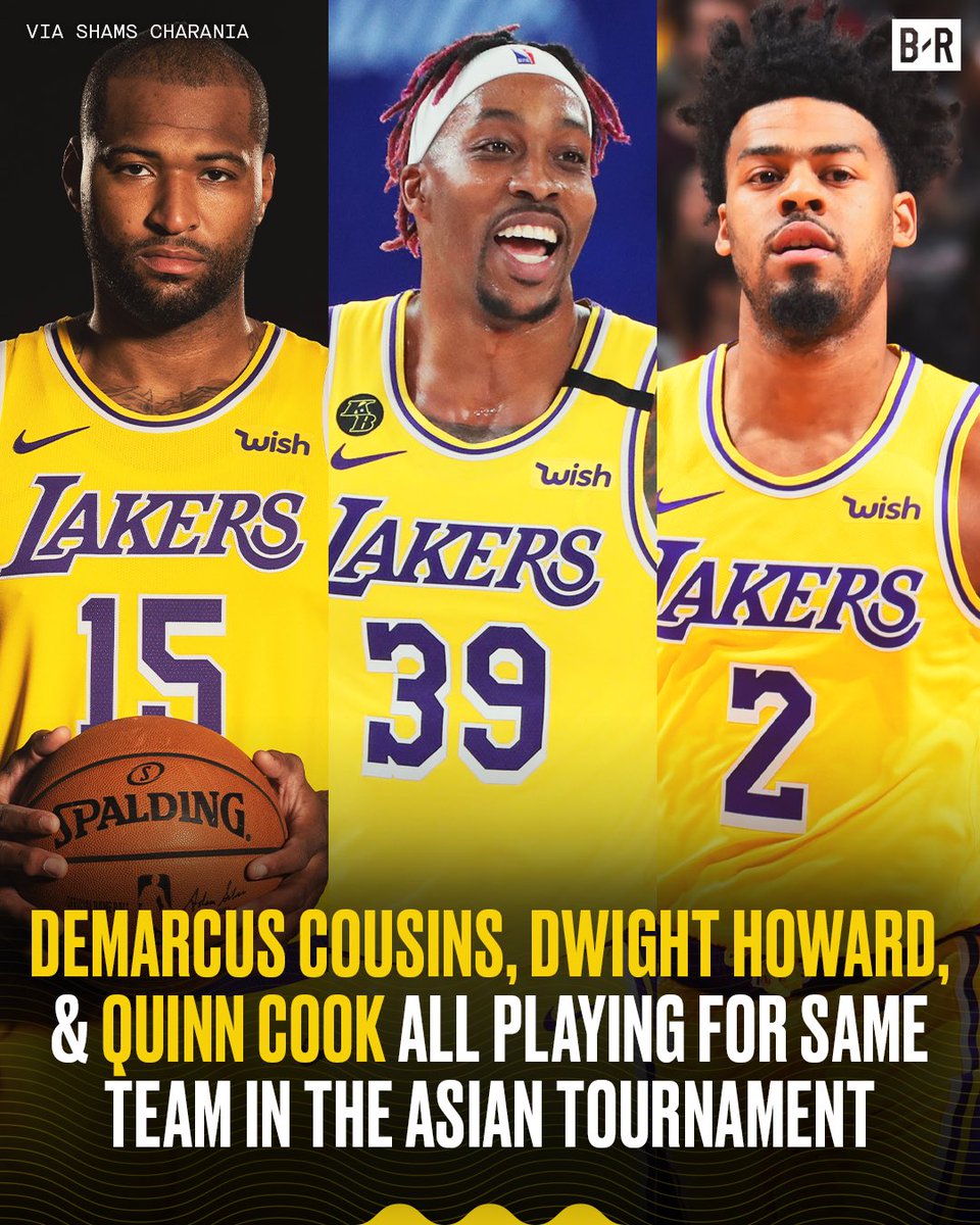 2020 Lakers reunion 🙌

Boogie, Dwight Howard, and Quinn Cook will be suiting up for the Taiwan Mustangs in the Asian Tournament in July, per <a href="/ShamsCharania/">Shams Charania</a>