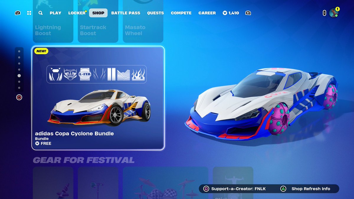 FORTNITE ADIDAS CYCLONE + ADIDAS F50 JÄGER 619 DECAL CAR BUNDLE IS