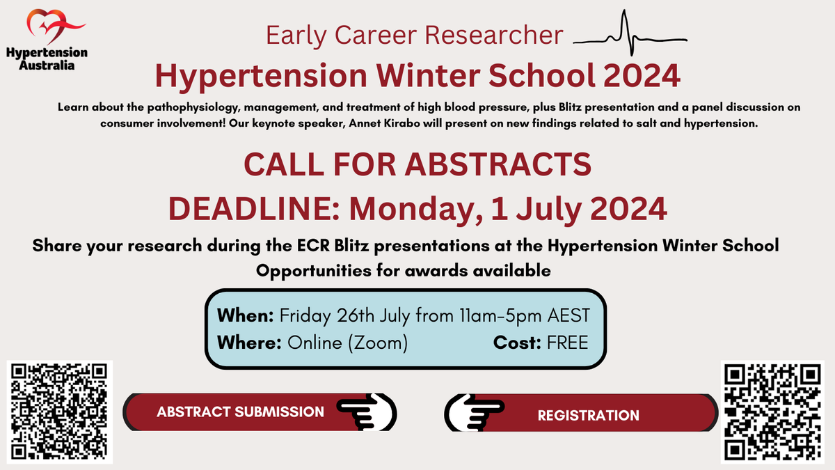 Registration and abstracts now open for <a href="/HypertensionAus/">Hypertension Australia</a> #ECRWinterSchool2024!