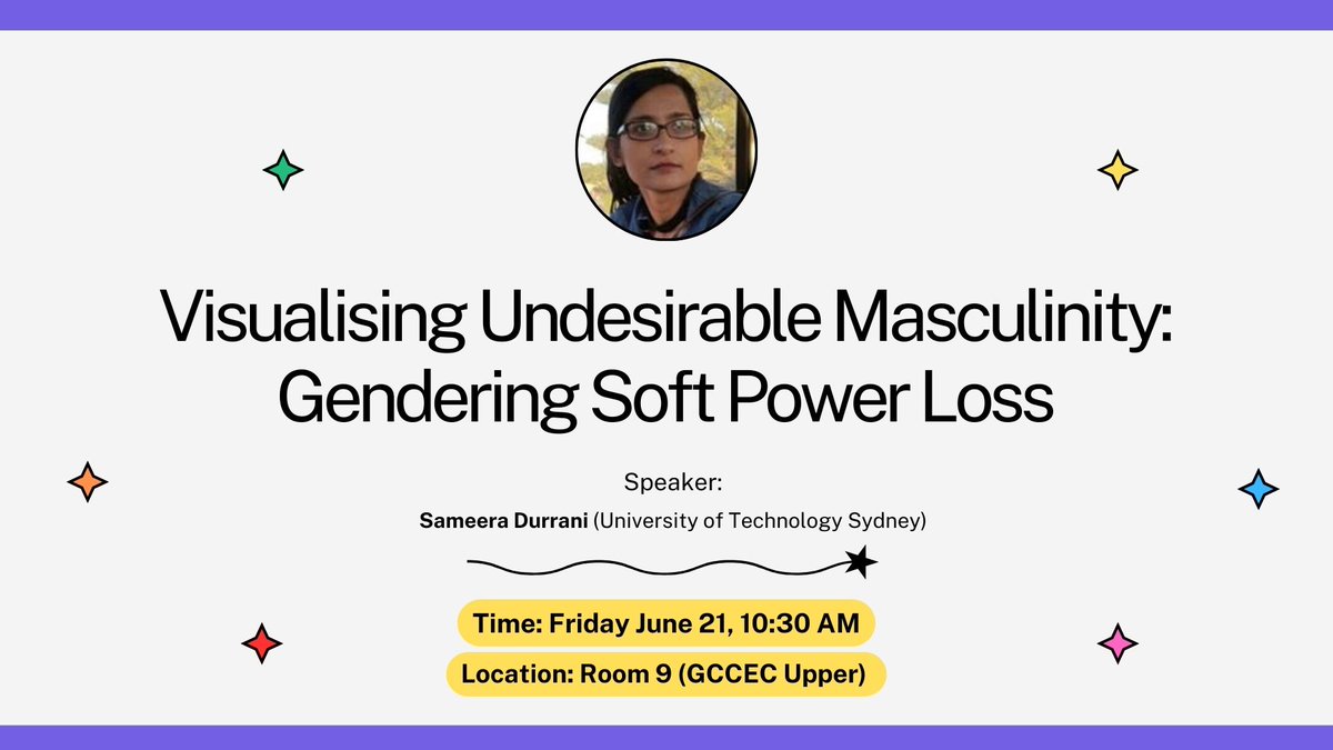 #Gender and #nationbranding are inextricably linked. How do visual constructions of masculinity in news narratives mediate soft power loss? To find out, join Sameera Durrani at #ICA24.