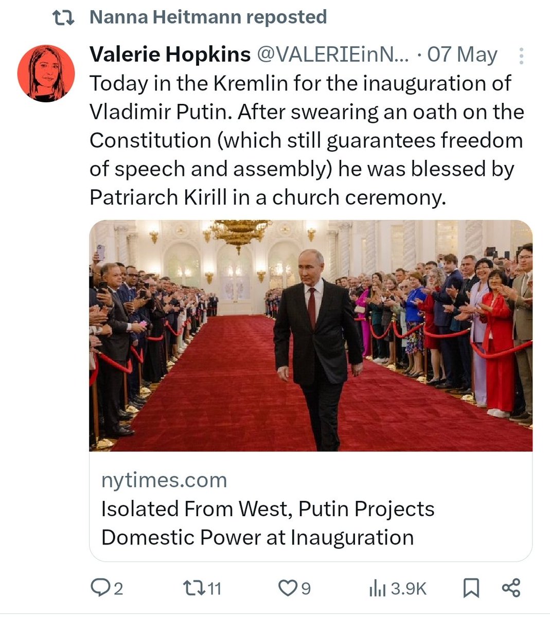 PauldeBruni's tweet photo. @NeilMacFarquhar @nytimes @HeitmannNanna She reposts Russian fantasies of democratic elections. https://t.co/6a3O0VA8OK