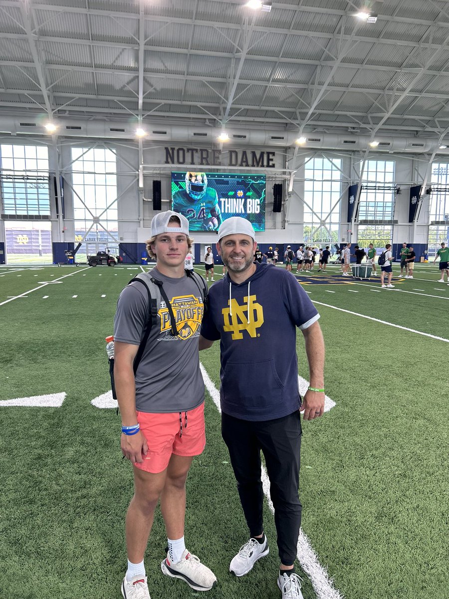 Another great camp at <a href="/NDFootball/">Notre Dame Football</a> specialist camp. Charted really well on field goals and punts. Thank <a href="/CoachBiagi/">Coach Marty Biagi</a> for all of the great conversations we had. Can’t wait to be back in the fall. 🍀 <a href="/CoachJS50ND/">Jesse Schmitt</a> <a href="/MCSFootball/">Mattawan Football</a> <a href="/Chris_Sailer/">Chris Sailer Kicking</a> <a href="/ThePuntFactory/">Aaron Perez</a>
