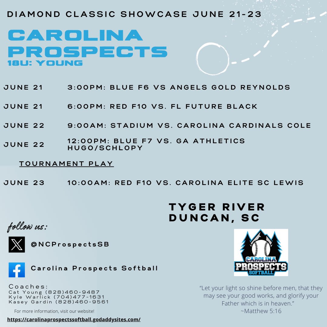 Here is our schedule for Tyger River this upcoming weekend!! Come and check us out!! <a href="/NCProspectsSB/">Carolina Prospects Softball</a>