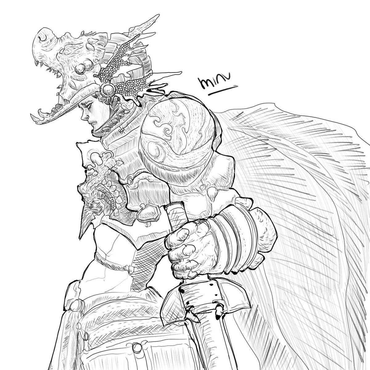 Minkusu3's tweet image. Dragon helm armor art