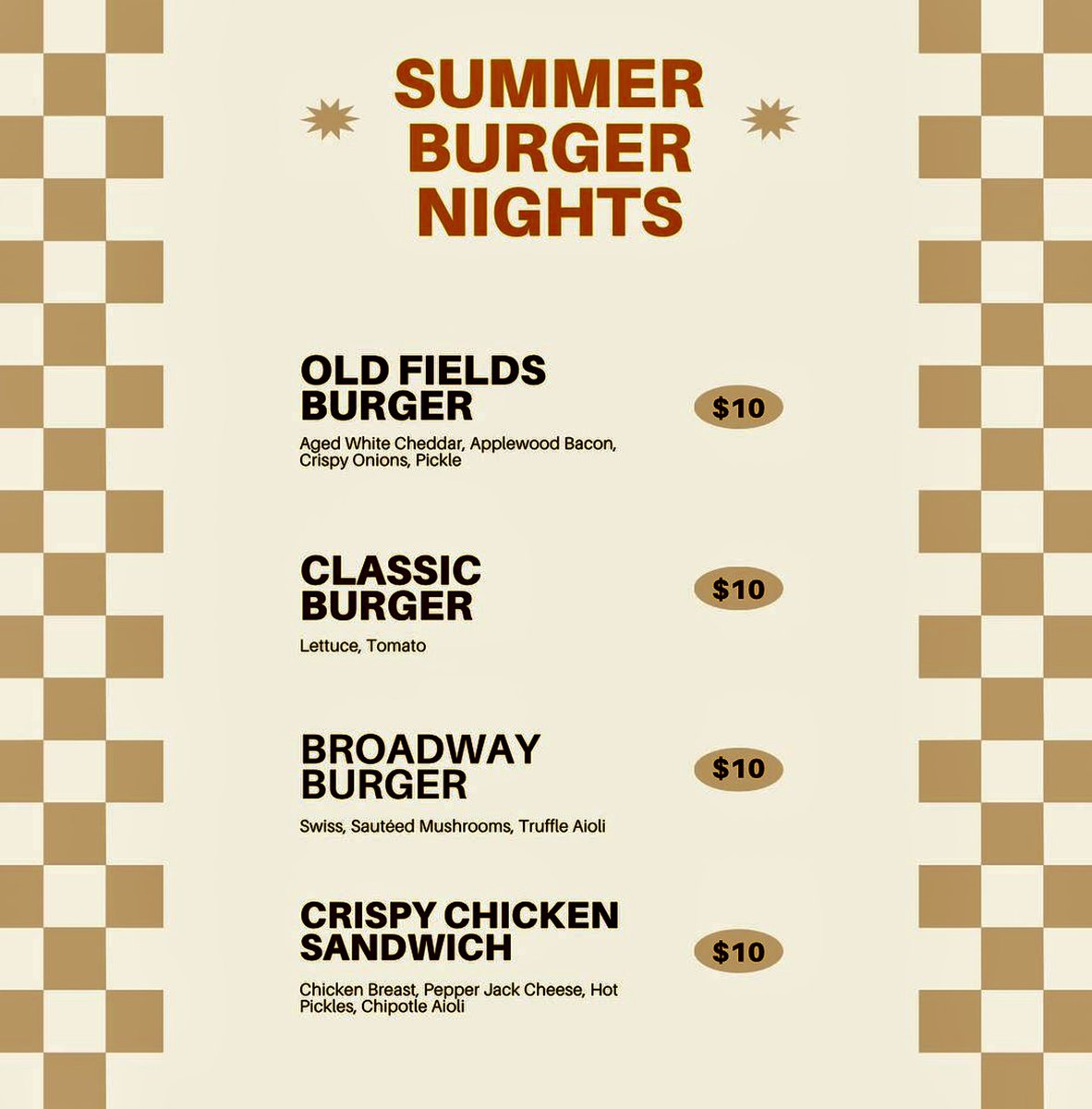 OldFieldsPJ's tweet photo. Summer just got a lot better because we're bringing you $10 burger nights on Mondays &amp; Tuesday nights all summer!! Here's the Beer Battered Po'Boy &amp; Crispy Chicken sandwich. Enjoy a summer night on Long Island in Port Jefferson! We would love to have new customers ☀️🥩🥗🍤 #NY https://t.co/wIfWzU6TyA