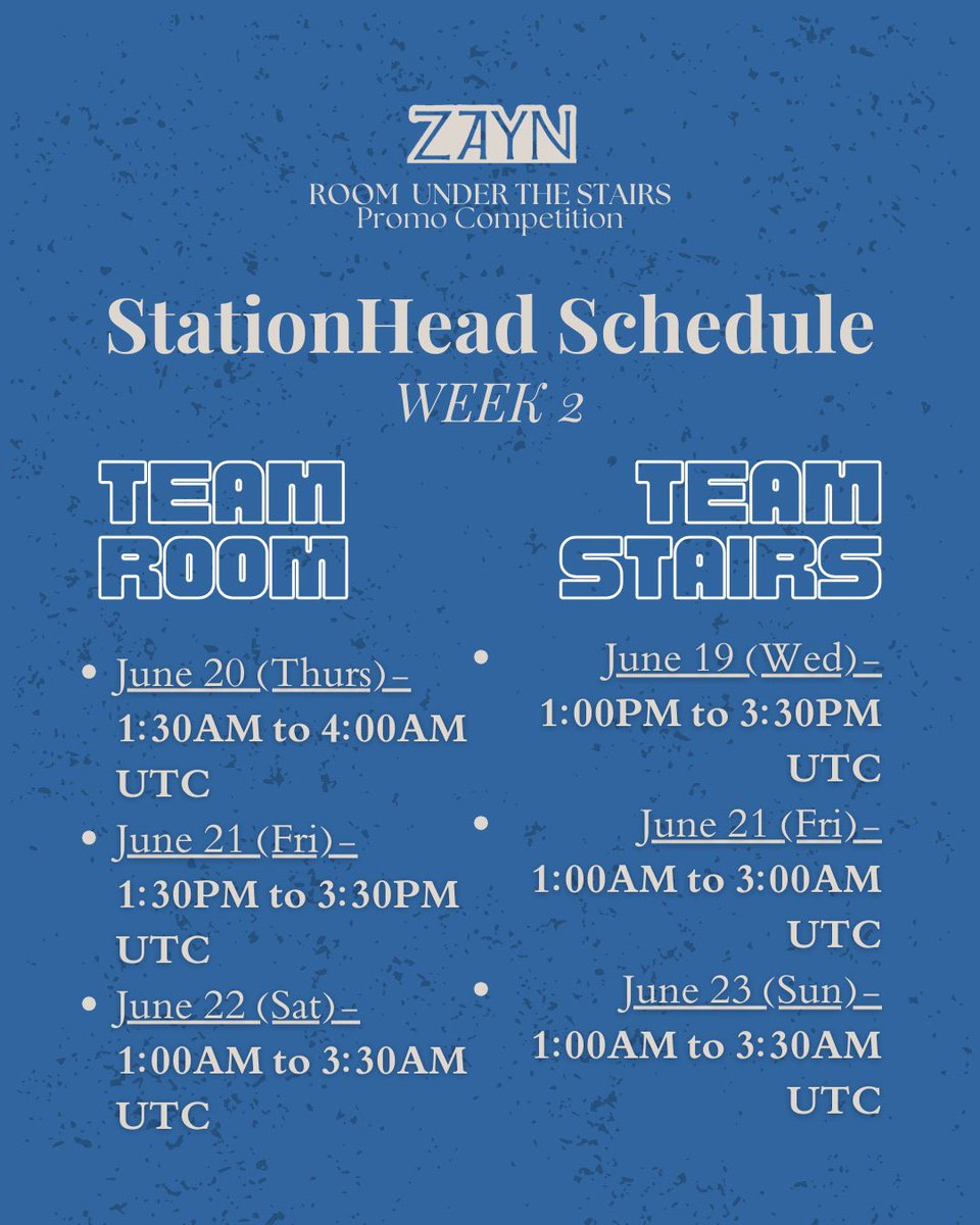 StationZayn's tweet photo. Here’s our newest weekly calendar for this week on StationHead! See you there ❤️🔥
#TeamRoom vs #TeamStairs https://t.co/njBsucwJ7n