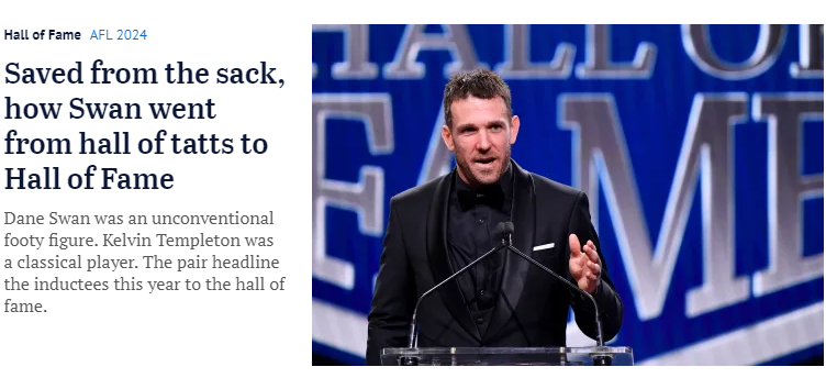 Ridiculous media coverage this morning by <a href="/theheraldsun/">Herald Sun</a> and <a href="/theage/">The Age</a> after last night's Australian Hall of Fame.
Dane Swan being the main headline ahead of Jason Dunstall inducted as a Legend is plain disrespectful.
Herald Sun's article about Dunstall somehow became about Carlton?