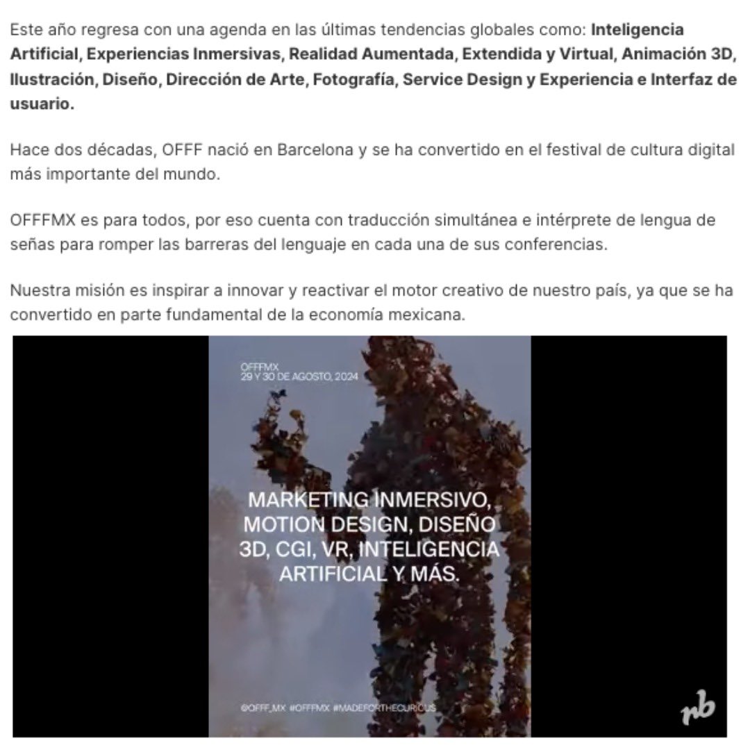 BOOKAgencyMX's tweet photo. ���OFFFMX 2024, Made for the Curious’

Este 29 y 30 de agosto, llega a la CDMX la IX edición de OFFFMX en el auditorio BB.

@OFFF_MX x @roastbrief 

#BOOKPR #BOOKPRbrands #BOOKPRmx #BOOKAgencyMx #BOOKAgencyMéxico #catorcedias  #CDMX  #MX #OFFFMX #OFFFMX2024 #D14S https://t.co/p185sEcig8