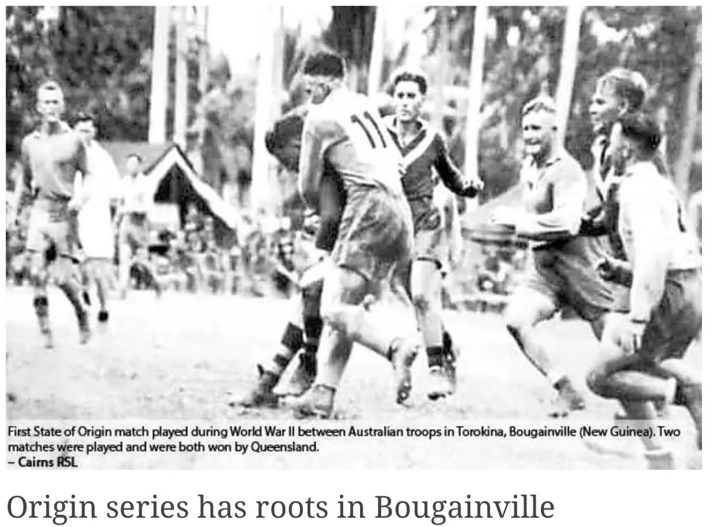 ColinCowell's tweet image. Fascinating story about what has been described as the true beginning of rugby league, state of origin rivalry between Queensland and NSW
Not at a ground in Brisbane nor Sydney, but one in Bougainville in 1945!
#stateoforigin2024
thenational.com.pg/origin-series-…