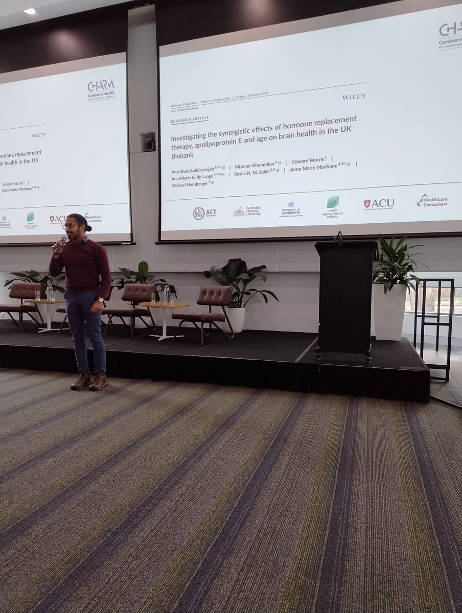 UC Centre for Ageing Research and Translation (@uc_carat) on Twitter photo The always engaging <a href="/a_ambikairajah/">Dr Ananthan Ambikairajah</a> presented his work at the <a href="/ACTHealth/">ACT Health</a> CHARM conference today on hormone replacement therapy and #APOE from the UK Biobank. You can read the full article here: doi.org/10.1002/hbm.26… <a href="/UniCanberra/">University of Canberra</a> <a href="/UCFacultyHealth/">UC Faculty of Health</a> The always engaging <a href="/a_ambikairajah/">Dr Ananthan Ambikairajah</a> presented his work at the <a href="/ACTHealth/">ACT Health</a> CHARM conference today on hormone replacement therapy and #APOE from the UK Biobank. You can read the full article here: doi.org/10.1002/hbm.26… <a href="/UniCanberra/">University of Canberra</a> <a href="/UCFacultyHealth/">UC Faculty of Health</a>