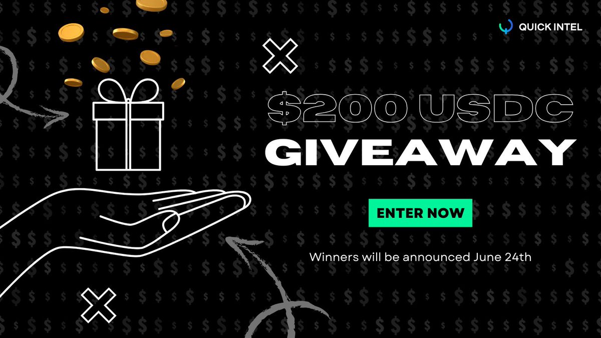🌟 GIVEAWAY TIME! 🌟

Join us in celebrating our partner <a href="/swaply_/">Swaply</a>'s highly anticipated launch by participating in our giveaway! We're giving away $200 USDC to one lucky winner and their friend -  that's $100 USDC each!

HOW TO ENTER:
🟢 Like and retweet
🟢 Follow <a href="/quickintel_ai/">Quick Intel</a> &amp;