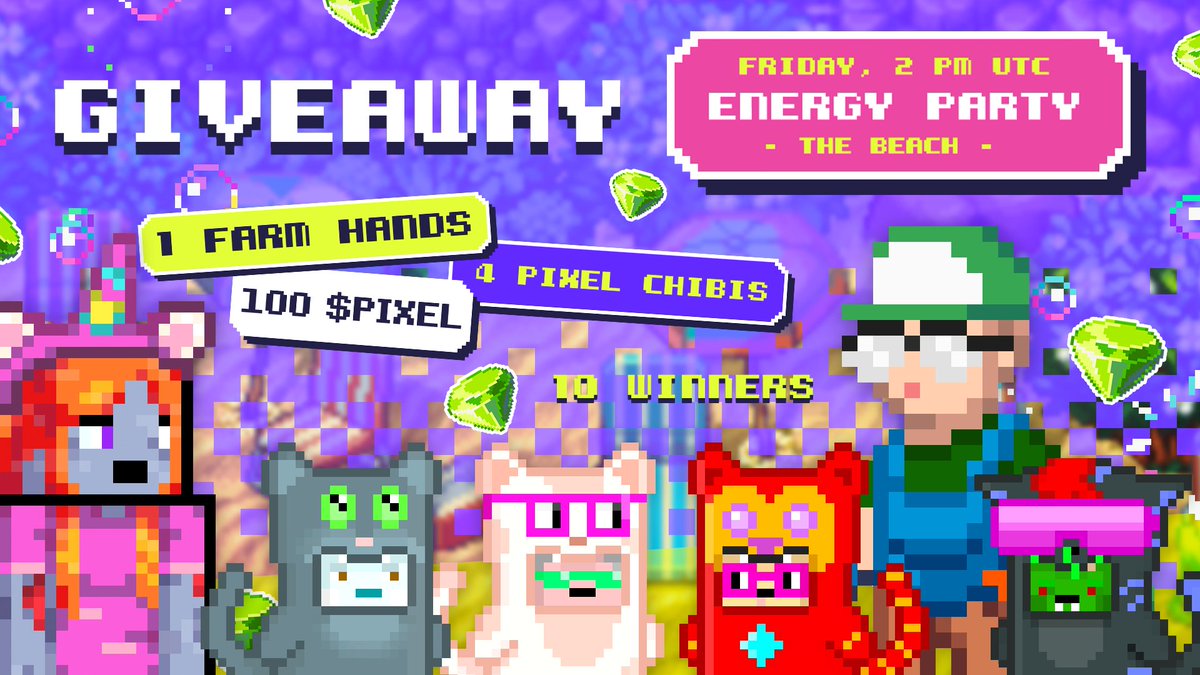 Zombina | KIND (@zombinaaaaa) on Twitter photo ๐ HUUUUUGEEE GIVEAWAY!!! ๐
To celebrate an upcoming CHIBIS ENERGY PARTY ๐
๐๏ธโก๏ธ Together with Pixels Chibis, we're inviting you to THE FIRST ENERGY PARTY OF CHAPTER 2 this FRIDAY and GIVING AWAY:
๐จโ๐พ 1 Farm Hands NFT
๐ป 4 Pixel Chibis NFTs
๐ 100 $PIXEL
TO PARTICIPATE:
๐พ ๐ HUUUUUGEEE GIVEAWAY!!! ๐
To celebrate an upcoming CHIBIS ENERGY PARTY ๐
๐๏ธโก๏ธ Together with Pixels Chibis, we're inviting you to THE FIRST ENERGY PARTY OF CHAPTER 2 this FRIDAY and GIVING AWAY:
๐จโ๐พ 1 Farm Hands NFT
๐ป 4 Pixel Chibis NFTs
๐ 100 $PIXEL
TO PARTICIPATE:
๐พ