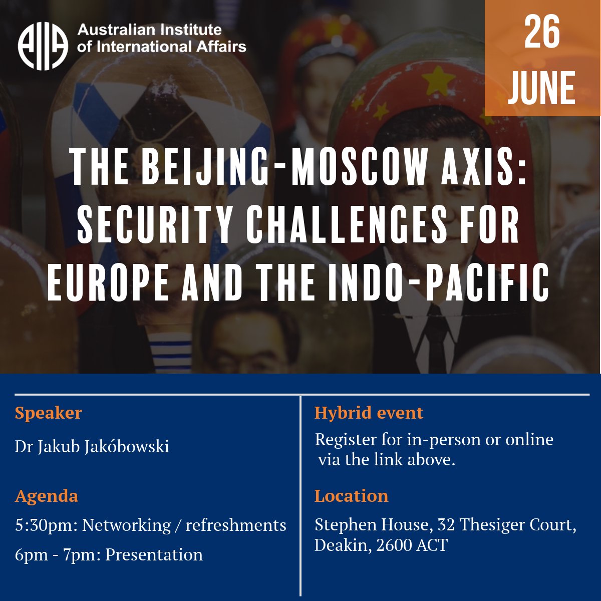 🚨Event Reminder🚨

ONLY 7 DAYS left until ‘The Beijing-Moscow Axis: Security Challenges for Europe and the Indo-Pacific’ on the 26th of June! Find more details of the event below👇 

Don’t miss out! Register NOW🎫 
aiia.glueup.com/event/110376/