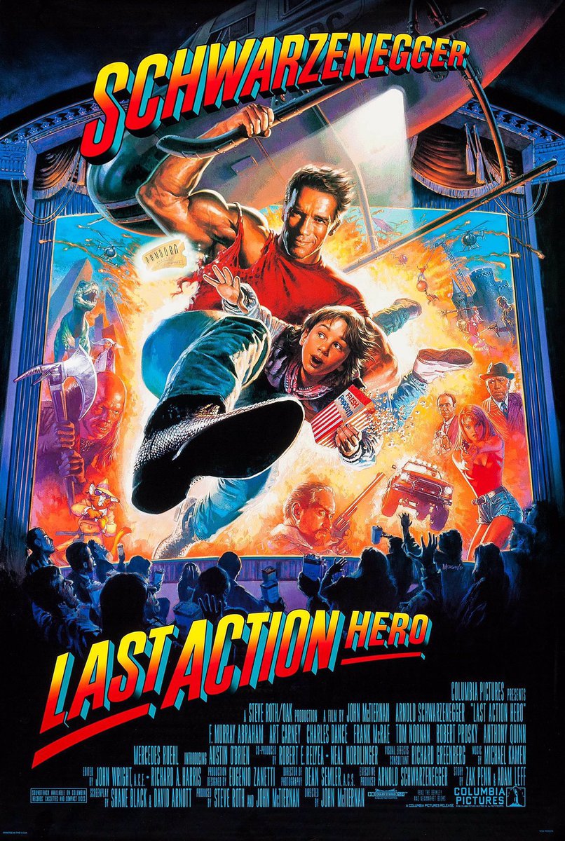 FilmNewsNos's tweet photo. 🎬MOVIE HISTORY: 31 years ago today, June 18, 1993, the movie 'Last Action Hero' opened in theaters!

#ArnoldSchwarzenegger #AustinOBrien #CharlesDance #RobertProsky #TomNoonan #FrankMcRae #AnthonyQuinn #BridgetteWilson #FMurrayAbraham #MercedesRuehl #TinaTurner #AngieEverhart https://t.co/qy66HewMbp