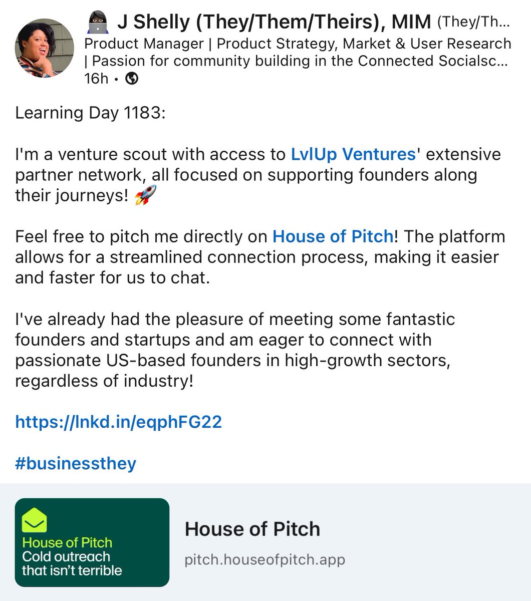 House of Pitch (@houseofpitchapp) on Twitter photo Have an #earlystage startup? Seeking funding?
Pitch 👩🏿💻 J Shelly from <a href="/Lvlupvc/">LvlUp Ventures</a>. Get a clear Yes or No answer 🎯
👉 pitch.houseofpitch.app/new-pitch?reci… Have an #earlystage startup? Seeking funding?
Pitch 👩🏿💻 J Shelly from <a href="/Lvlupvc/">LvlUp Ventures</a>. Get a clear Yes or No answer 🎯
👉 pitch.houseofpitch.app/new-pitch?reci…