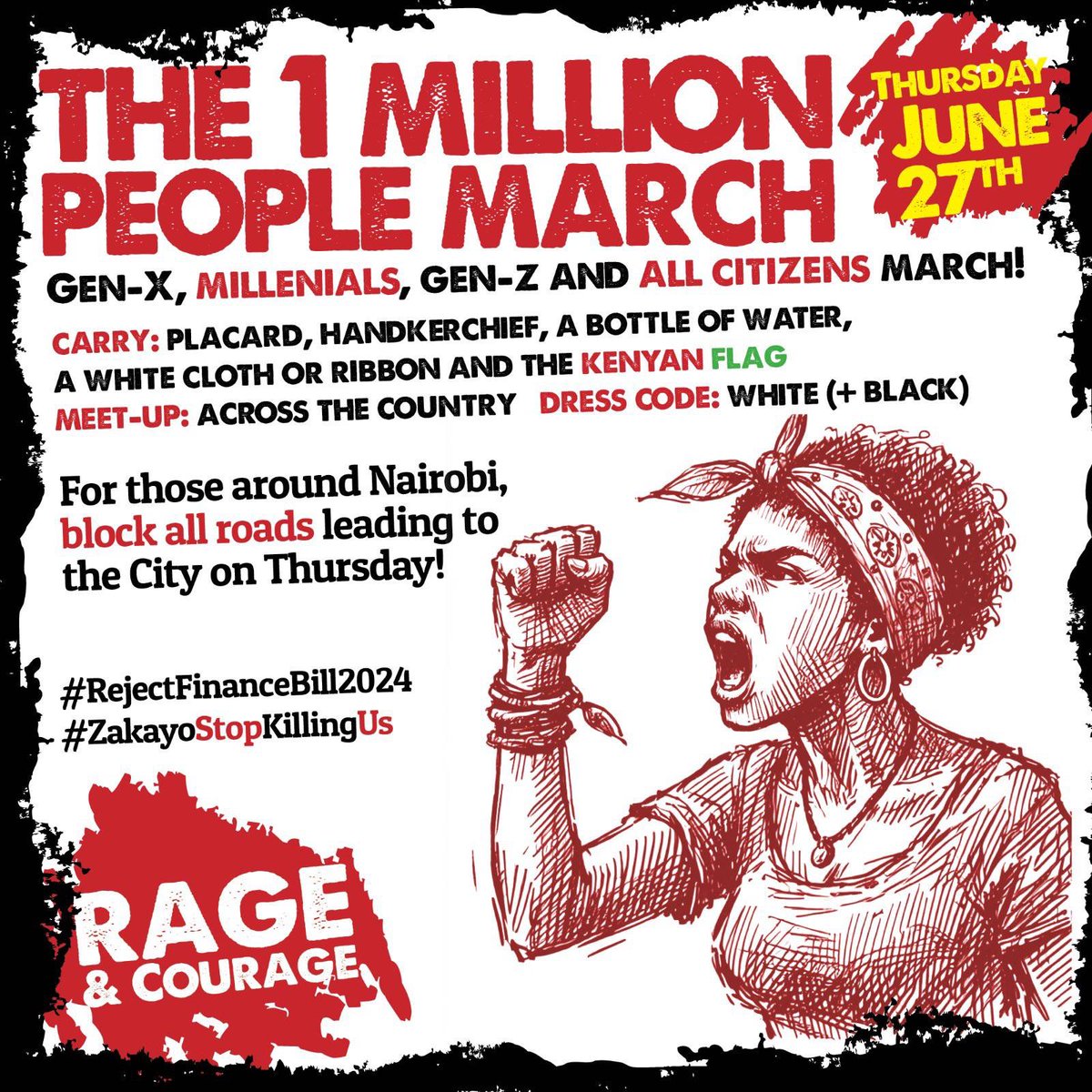 The Peopleβs Watchman (@bonifacemwangi) on Twitter photo We are still on. The 1 million people March! #RejectFinanceBill2024
We ask <a href="/NPSOfficial_KE/">National Police Service-Kenya</a>, and <a href="/kdfinfo/">Kenya Defence Forces</a> to provide protection to peaceful protesters. Yesterday the government failed us. Tomorrow we march for our freedom, and those they killed. We refuse to be silenced. We are still on. The 1 million people March! #RejectFinanceBill2024
We ask <a href="/NPSOfficial_KE/">National Police Service-Kenya</a>, and <a href="/kdfinfo/">Kenya Defence Forces</a> to provide protection to peaceful protesters. Yesterday the government failed us. Tomorrow we march for our freedom, and those they killed. We refuse to be silenced.