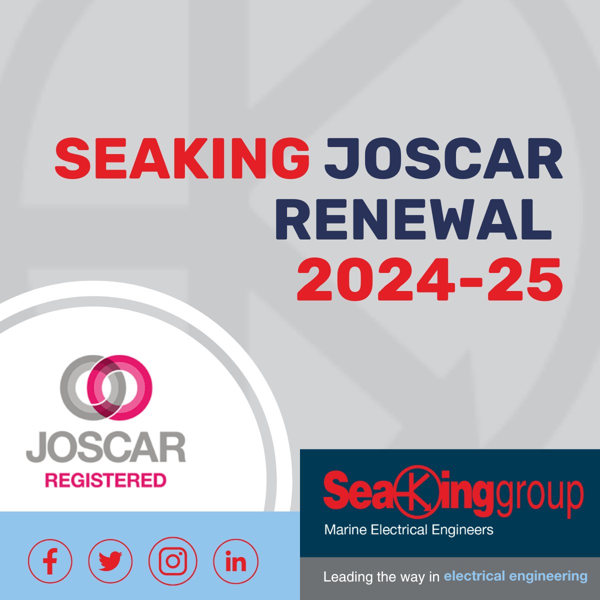 SeaKingGroup's tweet photo. JOSCAR

We are pleased to announce that SeaKing Group has successfully achieved our JOSCAR accreditation for another year!

The JOSCAR (Joint Supply Chain Accreditation Register) is a highly valued certification in the aerospace, defense, and security sectors, demonstrating o ... https://t.co/LERpSOsy2h