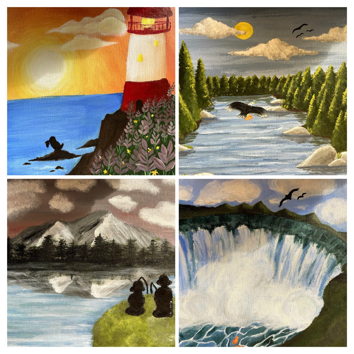 basilepat's tweet photo. NAC Students @BishopReding explore Indigenous Group of Seven and how The Indigenous Peoples respect Mother Earth. They use this knowledge to create Canadian Landscapes and show harmony within their chosen landscape. @IndigenousHCDSB https://t.co/GNdUj5gzMb
