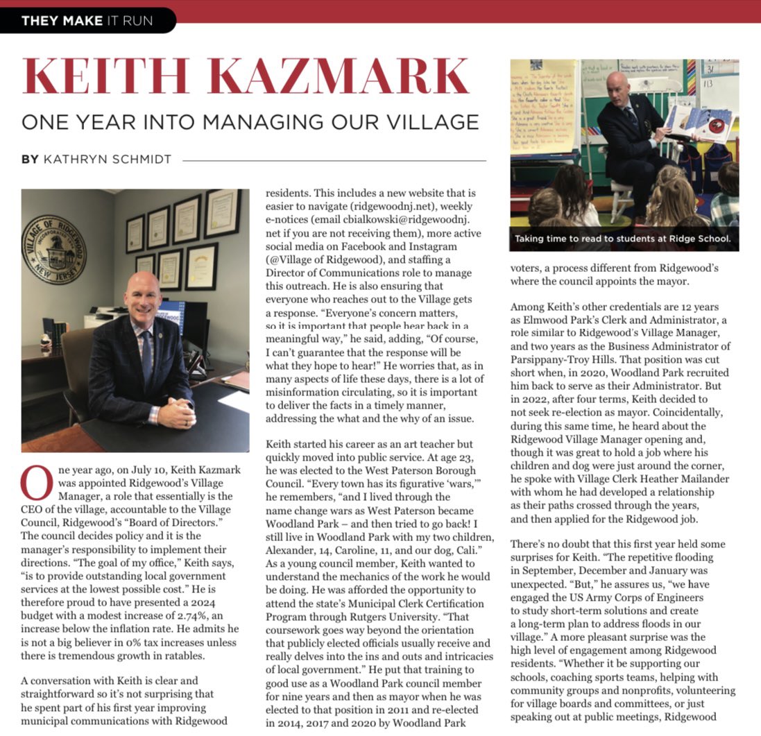 07541_Manager's tweet photo. Thank you to Ridgewood Living and Kathryn Schmidt for the very nice article reporting out on my first year as Village Manager.  This year has been filled with exciting achievements and some real challenges, but I still wake up each day excited and motivated to go to work! https://t.co/IxvAn0RLfB