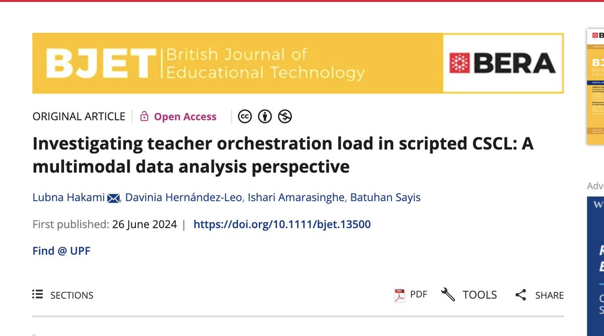 Just published: Investigating teacher orchestration load in scripted CSCL: A multimodal data analysis perspective, bera-journals.onlinelibrary.wiley.com/doi/10.1111/bj…