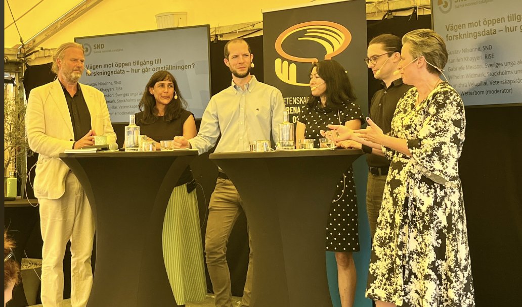 Vägen mot #öppentillgång till #forskningsdata – hur går omställningen? – långsamt, alldeles för långsamt..Nu pratar vi #öppenvetenskap på Arena för #Forskning och #Demokrati i #Almedalen. <a href="/sndSweden/">SND</a> <a href="/GustavNilsonne/">Gustav Nilsonne</a> <a href="/RISEsweden/">RISE</a> <a href="/AWetterbom/">Anna</a>  <a href="/Ungaakademin/">Sveriges unga akademi</a>  @wilhwid <a href="/StockholmUniLib/">StockholmUniLib</a>