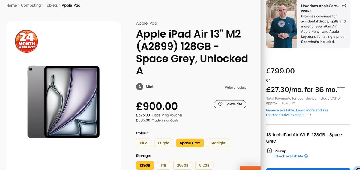 Can someone help me out here, please? No doubt I am missing something but I was looking for a secondhand iPad Air M2 on <a href="/Cex/">CeX</a> and this appears (at least to me) to be the same iPad but £100 more expensive than buying it NEW direct from apple?