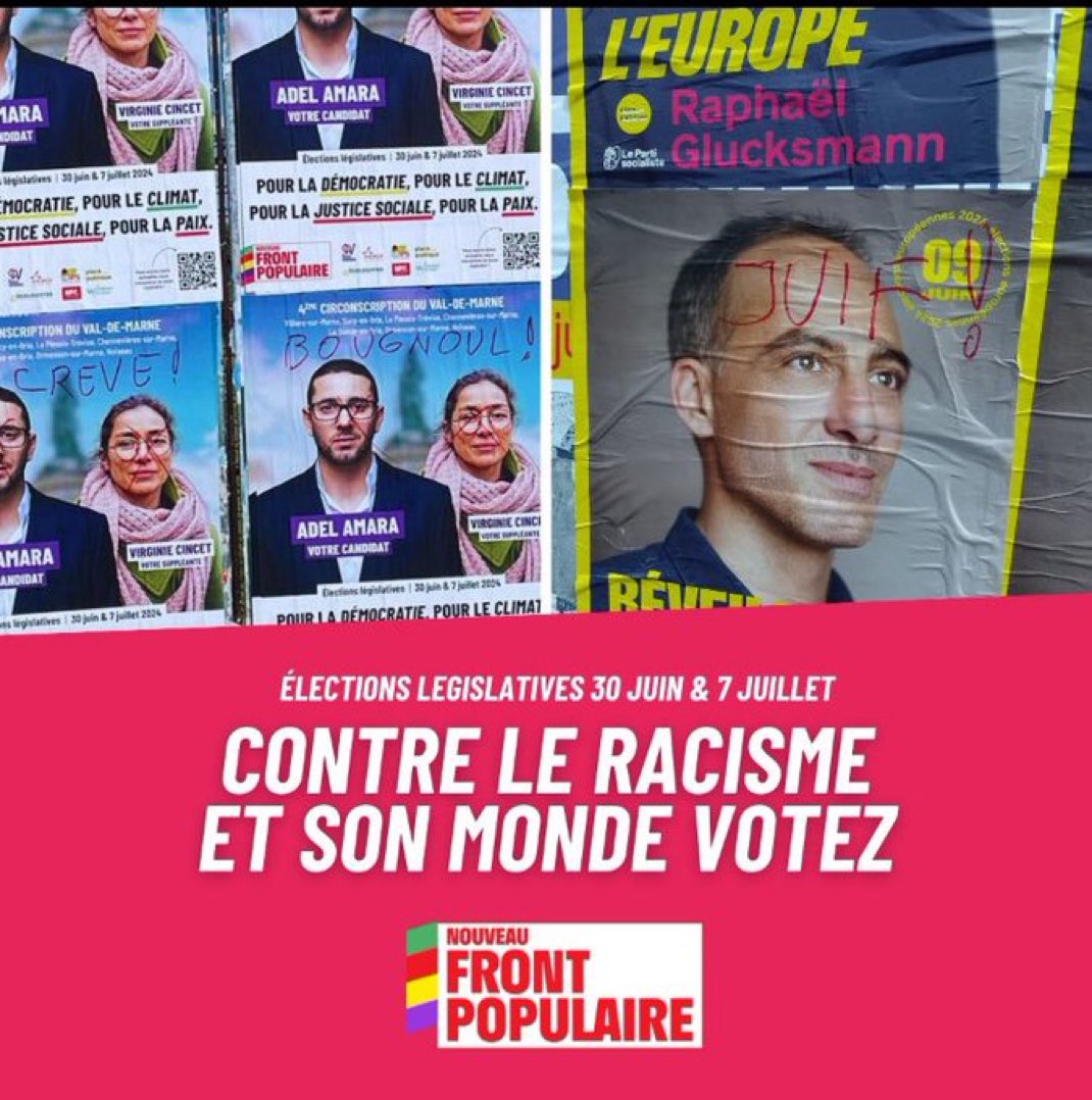 faureolivier's tweet photo. Tout mon soutien à @adelamara94. Le racisme et l’antisémitisme ont un ressort commun, la haine de l’autre. 
Hier c’était @rglucks1 qui était désigné comme juif dans cette même circo, aujourd’hui c’est A. Amara qui est qualifié de « Bougnoul ». Nous ne laisserons rien passer. Rien https://t.co/Rz8N99E7zb