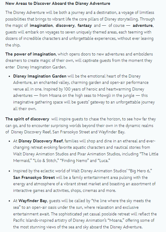 ScottGustin's tweet photo. NEW: Disney Cruise Line has revealed new details about the Disney Adventure - the cruise ship sailing from Singapore starting in 2025. The ship will feature seven uniquely themed areas including Disney Imagination Garden, San Fransokyo Street, Marvel Landing, and more. https://t.co/6AwBQ0k3PK