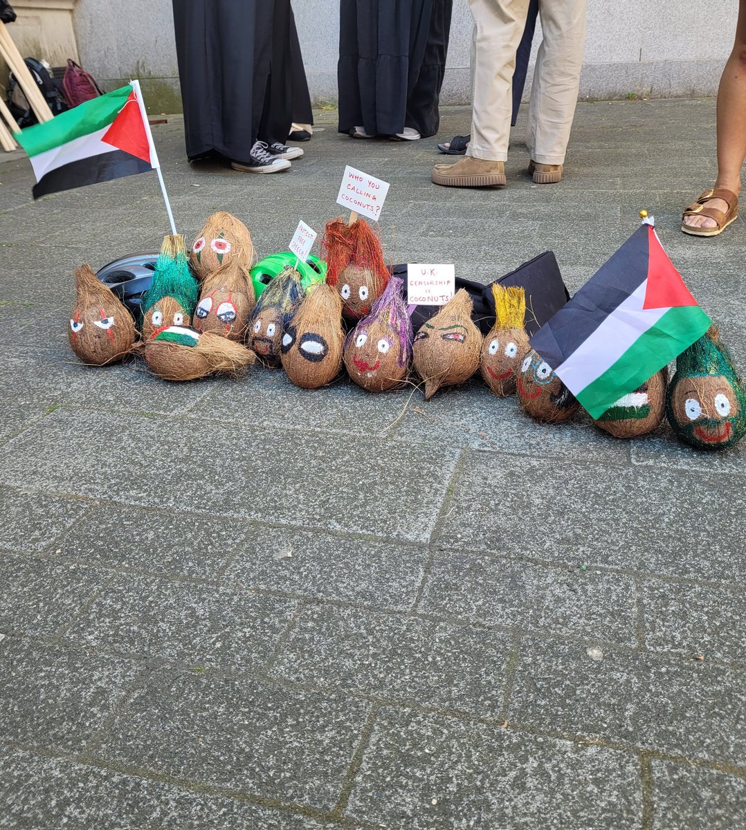 Here is a picture of the innocent coconuts outside Westminster Magistrates Court before they were arrested by the Met Police. We are not sure which station they have been taken to, but we will make sure they have a good solicitor and are provided with arrestee support. 🥥
