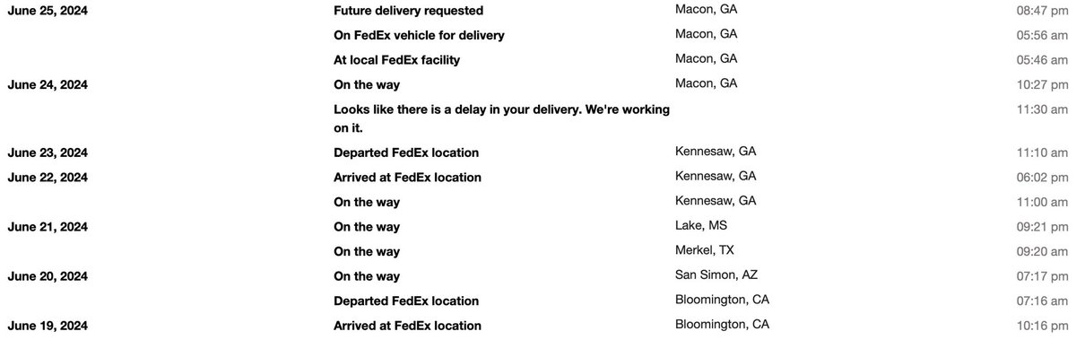 DebBead's tweet image. ⁦@FedEx⁩ NOT TRUE - replacement for lost shipment.  They can’t get anything to my house properly! Ridiculous- 1st shipment lost 1, super late on 2nd and delivered 3rd. Now this for lost package.