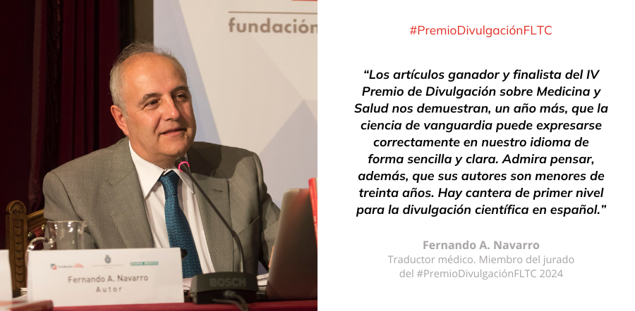 <a href="/MartaMachoS/">Marta Macho Stadler</a> <a href="/upvehu/">UPV/EHU</a> <a href="/Conversation_E/">The Conversation ES</a> <a href="/CCHS_CSIC/">Ciencias Humanas y Sociales (CCHS - CSIC)</a> <a href="/IUOPA/">IUOPA</a> <a href="/endo_ispa/">ENDO_ISPA</a> <a href="/astursalud/">Consejería de Salud</a> <a href="/FINBAsturias/">FINBA</a> @inmunofighters <a href="/uniovi_info/">Universidad Oviedo</a> <a href="/PabloRos_/">Pablo Ros</a> <a href="/NeuroAlc/">Instituto de Neurociencias UMH-CSIC</a> <a href="/UniversidadMH/">UMH</a> 🏆<a href="/navarrotradmed/">Fernando A. Navarro</a>, traductor médico y miembro del jurado del #PremioDivulgaciónFLTC 2024 dedica estas palabras a los ganadores de esta edición. 

#Salud #Medicina  <a href="/PabloRos_/">Pablo Ros</a>