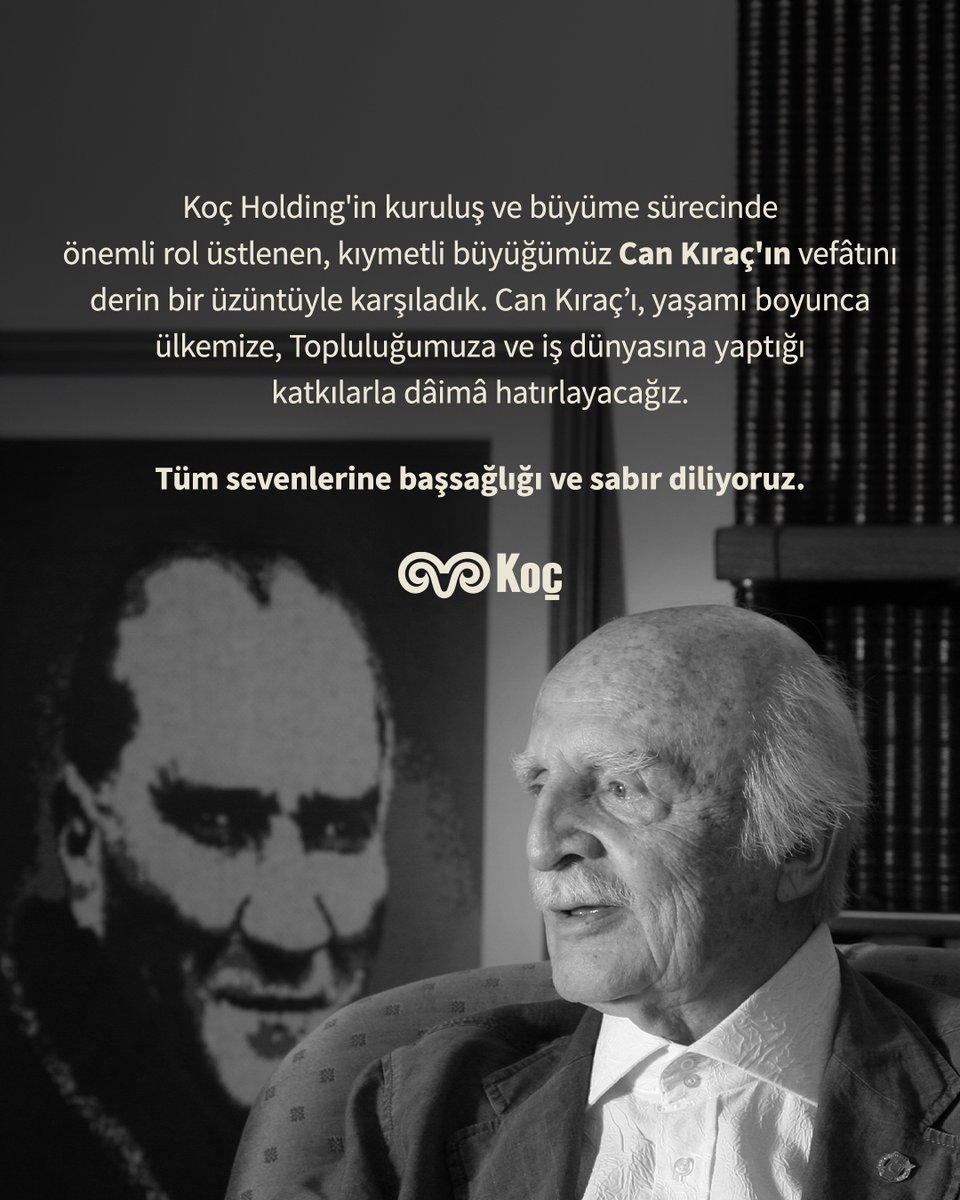 Koç Holding'in kuruluş ve büyüme sürecinde önemli rol üstlenen, kıymetli büyüğümüz Can Kıraç'ın vefâtını derin bir üzüntüyle karşıladık. Can Kıraç’ı, yaşamı boyunca ülkemize, Topluluğumuza ve iş dünyasına yaptığı katkılarla dâimâ hatırlayacağız.

Tüm sevenlerine başsağlığı ve