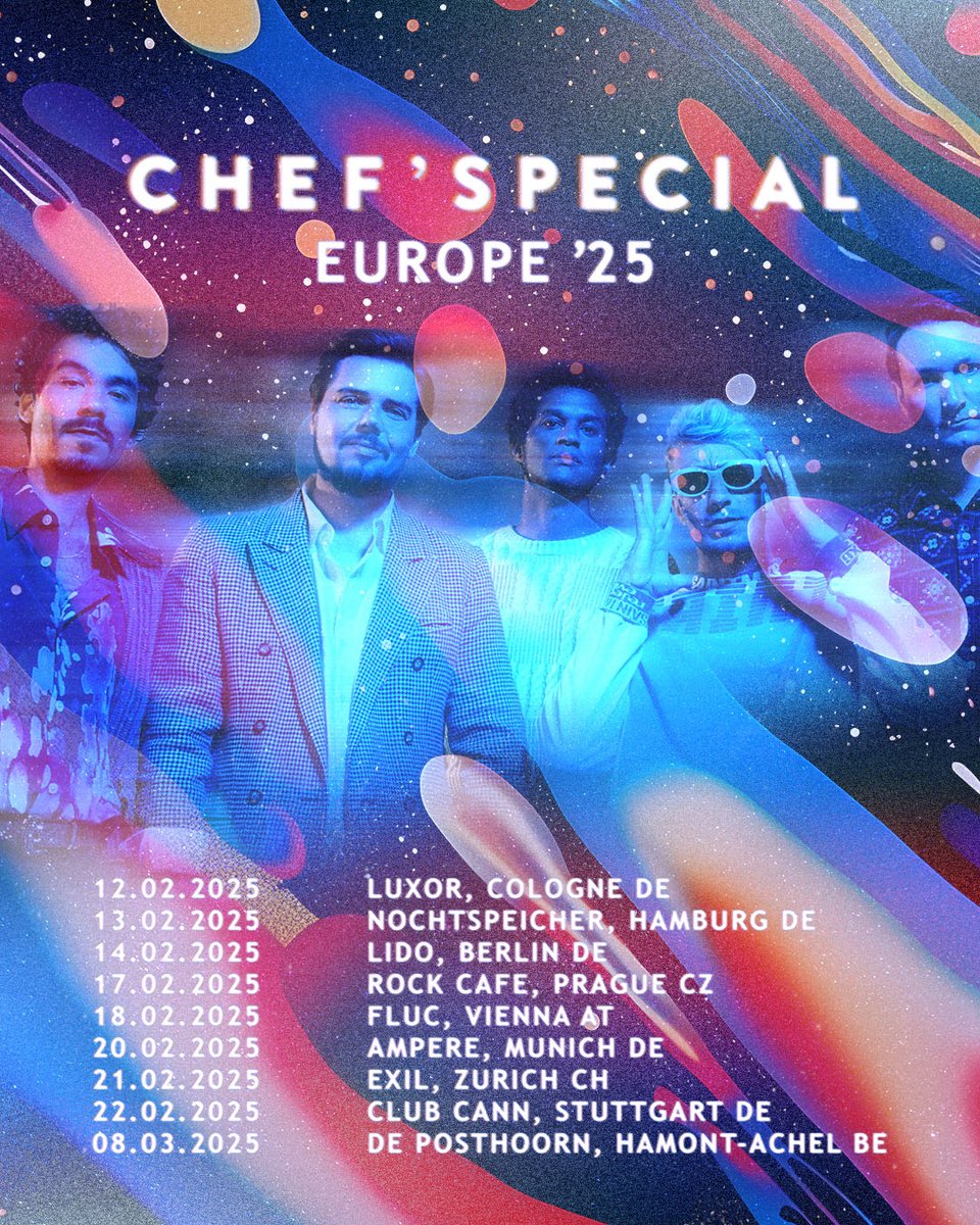 Europe! We're so excited to hit the road again next year! See you there 🇩🇪🇨🇿🇦🇹🇨🇭

Tickets are on sale now via chefspecialmusic.com/#live