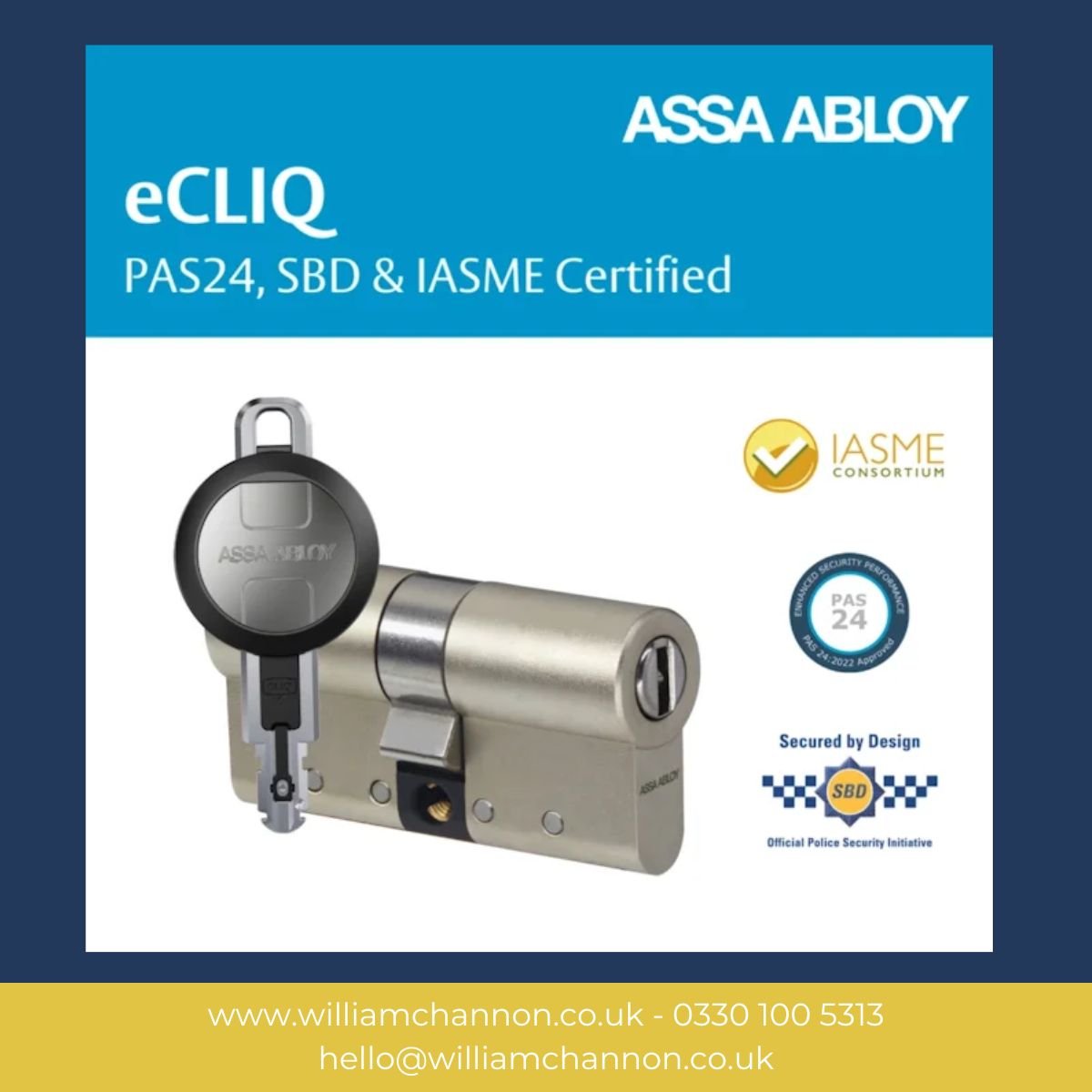 We're proud to announce that our #eCLIQ Cylinders have achieved two prestigious certifications: Secured by Design and PAS24 Compliance. This signifys our commitment to delivering the highest standards of #security and #innovation.

Stay secure with eCLIQ from William Channon!